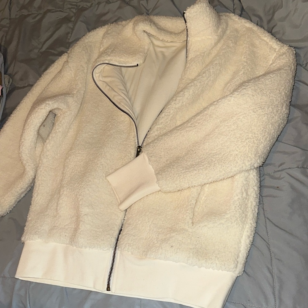 White and cream Sherpa zip-up jacket